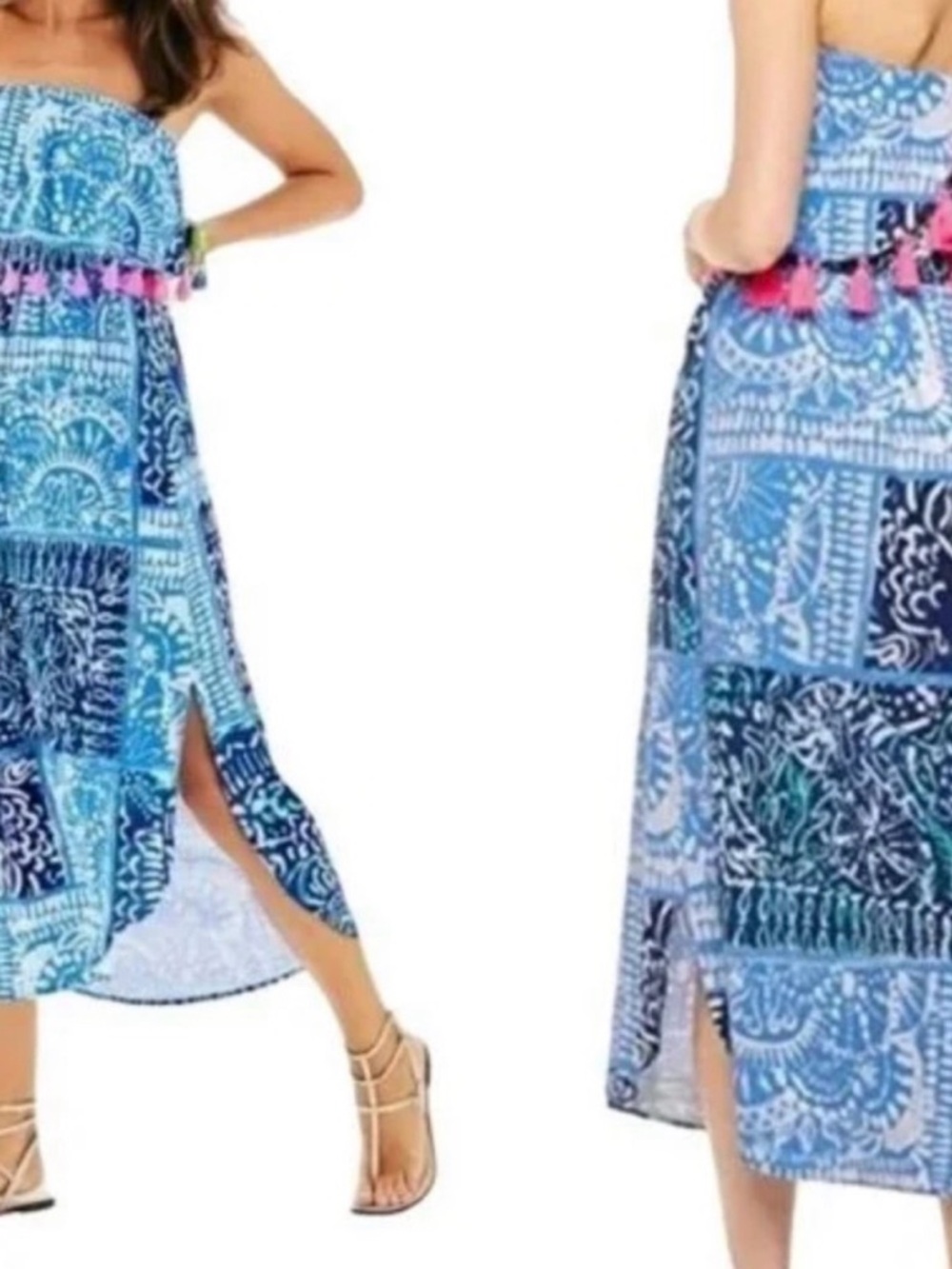 Lilly Pulitzer Blue and Pink Patchwork tassel dress